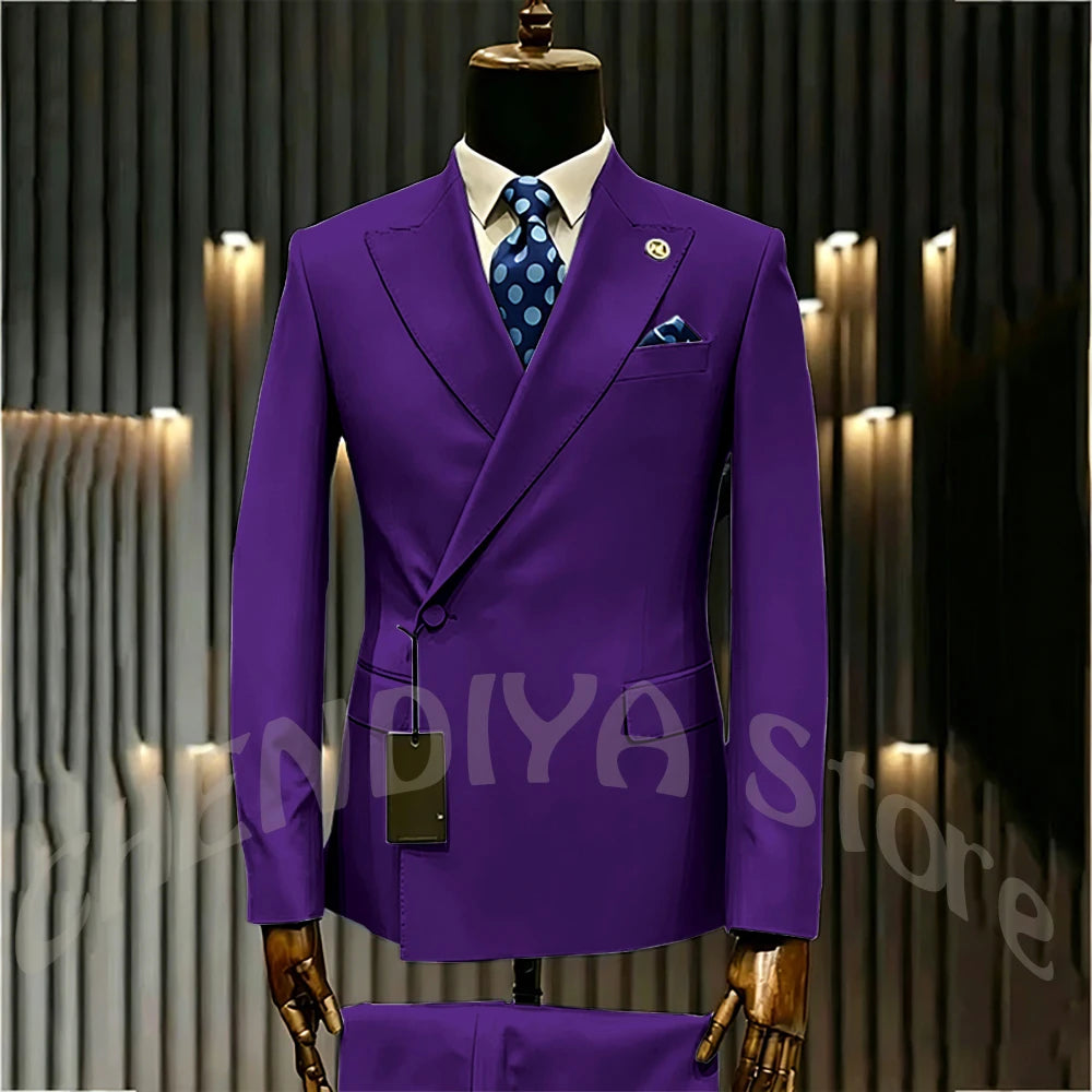 High Quality Formal Men's Suit Incline Single Button Peaked Lapel Slim Fit Business Casual Groom Wedding Set Prom Outfit