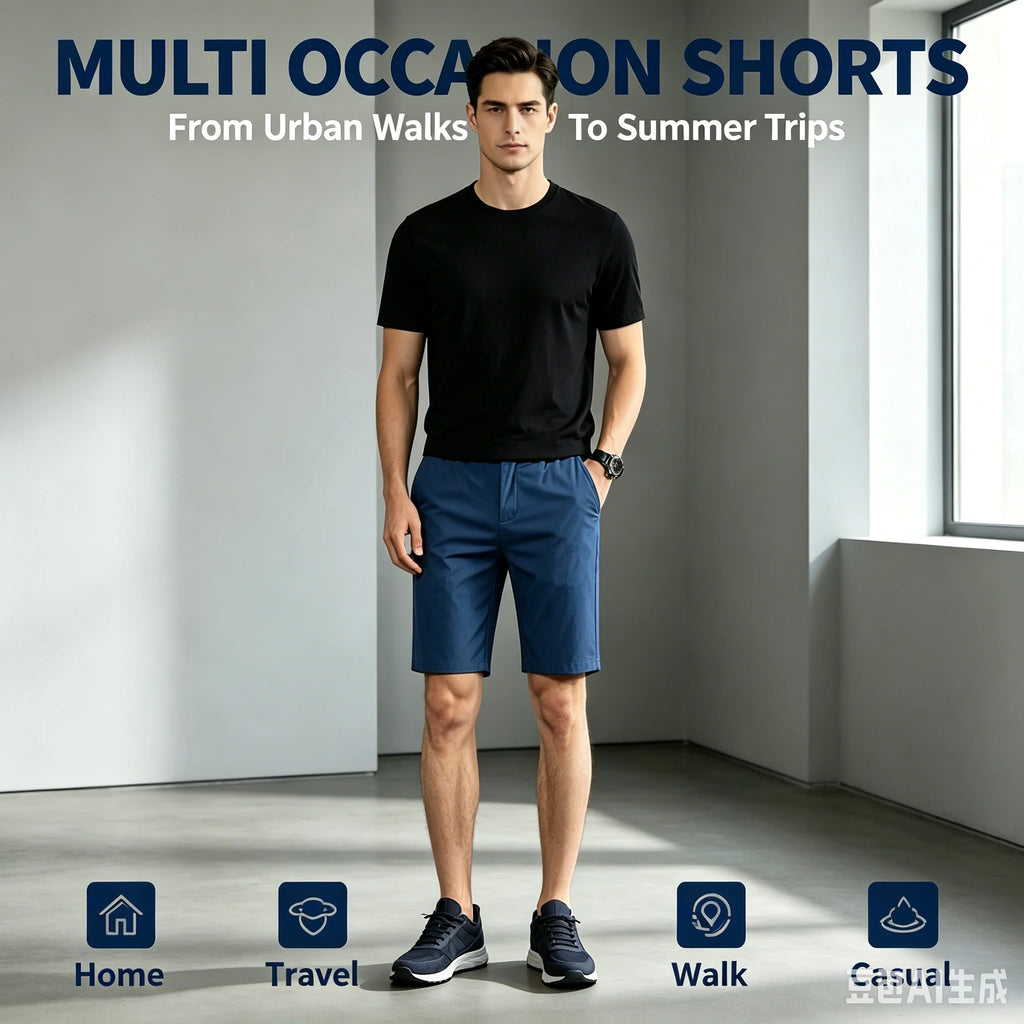 Men Cotton Solid Knee Length Bermuda Shorts Straight Chino Shorts Front Back Pockets Breathable Summer Beach Daily Casual Shorts