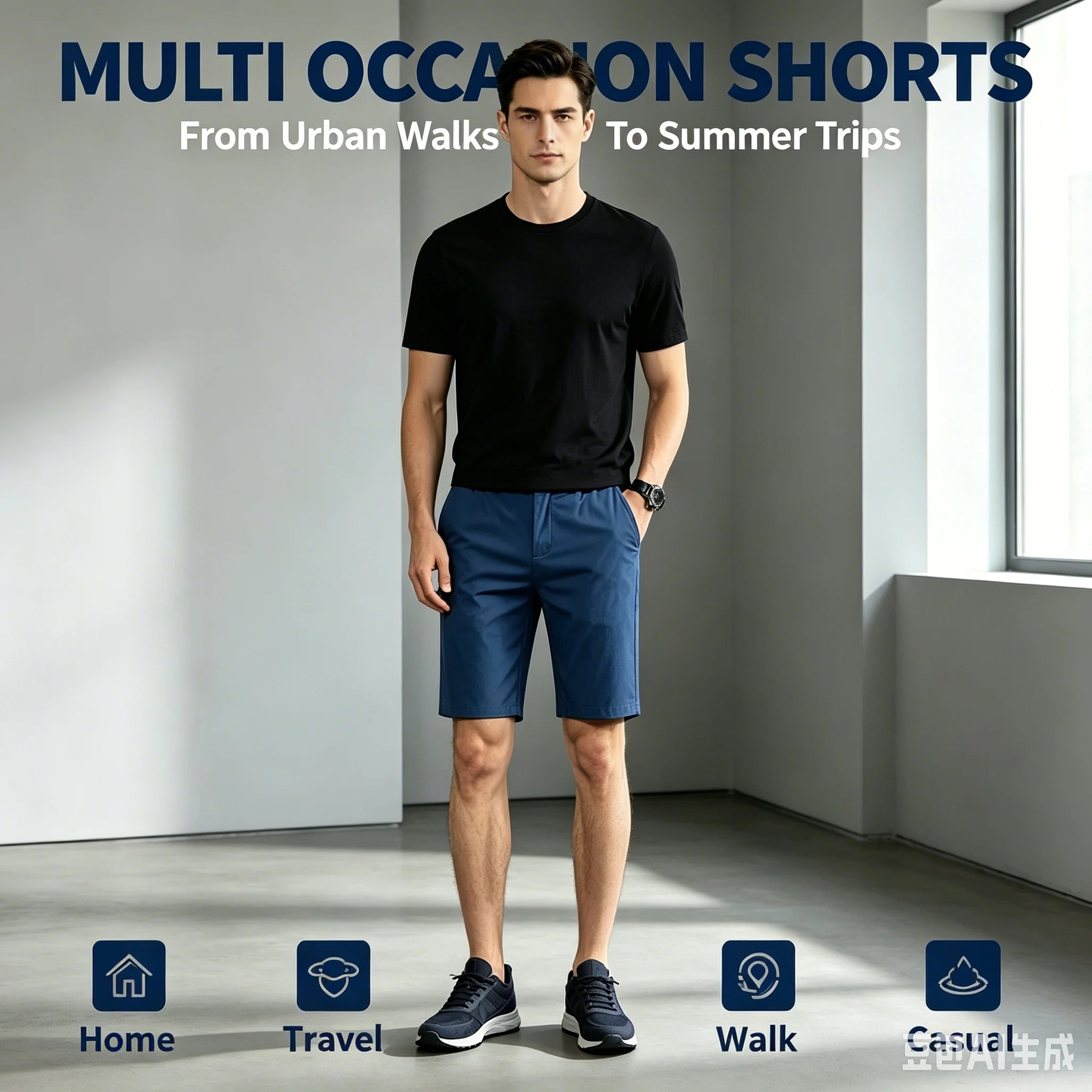 Men Cotton Solid Knee Length Bermuda Shorts Straight Chino Shorts Front Back Pockets Breathable Summer Beach Daily Casual Shorts