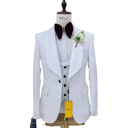 2024 Casamento de luxo Terno masculino Terno noivo Casa de figurino branco colete de três peças masculinos de figurão de fato masculino blazer