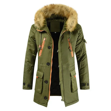 2024 Winter New Casual Men's Jacket Large Fur Collar Thickened Cotton-padded Jacket Couple Youth Medium Long Hooded Coat