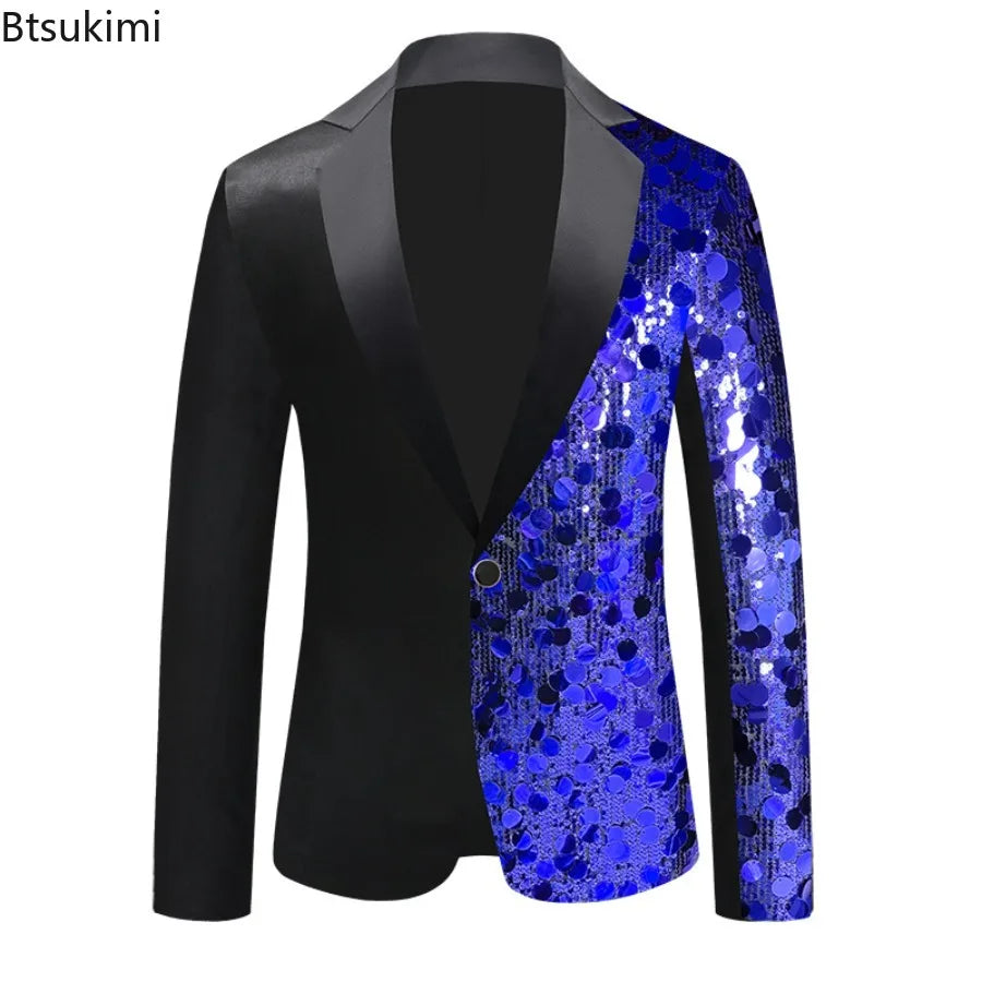 New Men's Fashion Patchwork Sequined Suit Jackets Wedding Dinner Band Stage Street Performance Costumes Male Blazers Party Dress