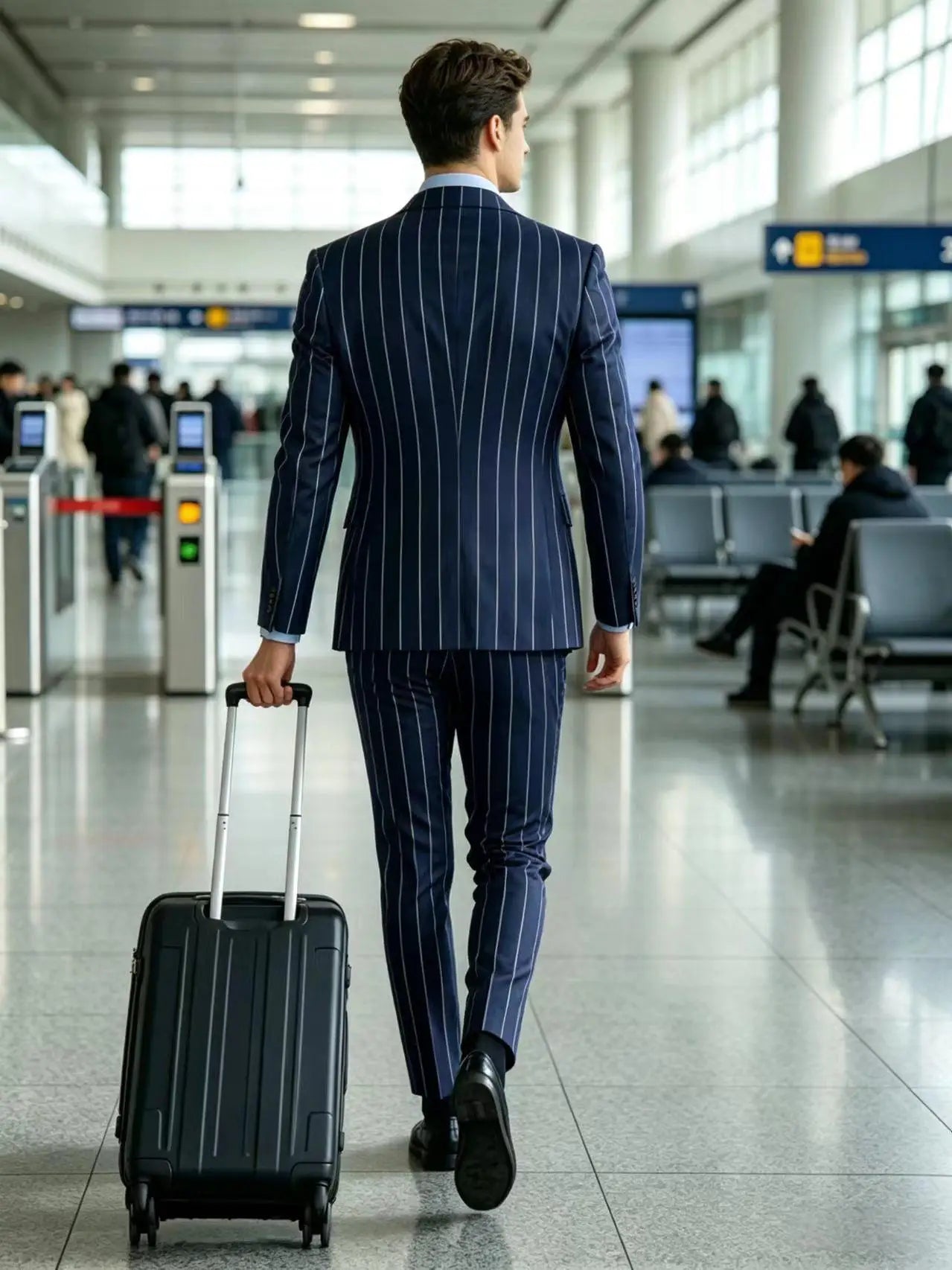 Men's Pinstripe 2 Piece Suit Set Double Breasted Peak Lapel Slim Fit Striped Tuxedo Suit For Wedding Prom Business Formal