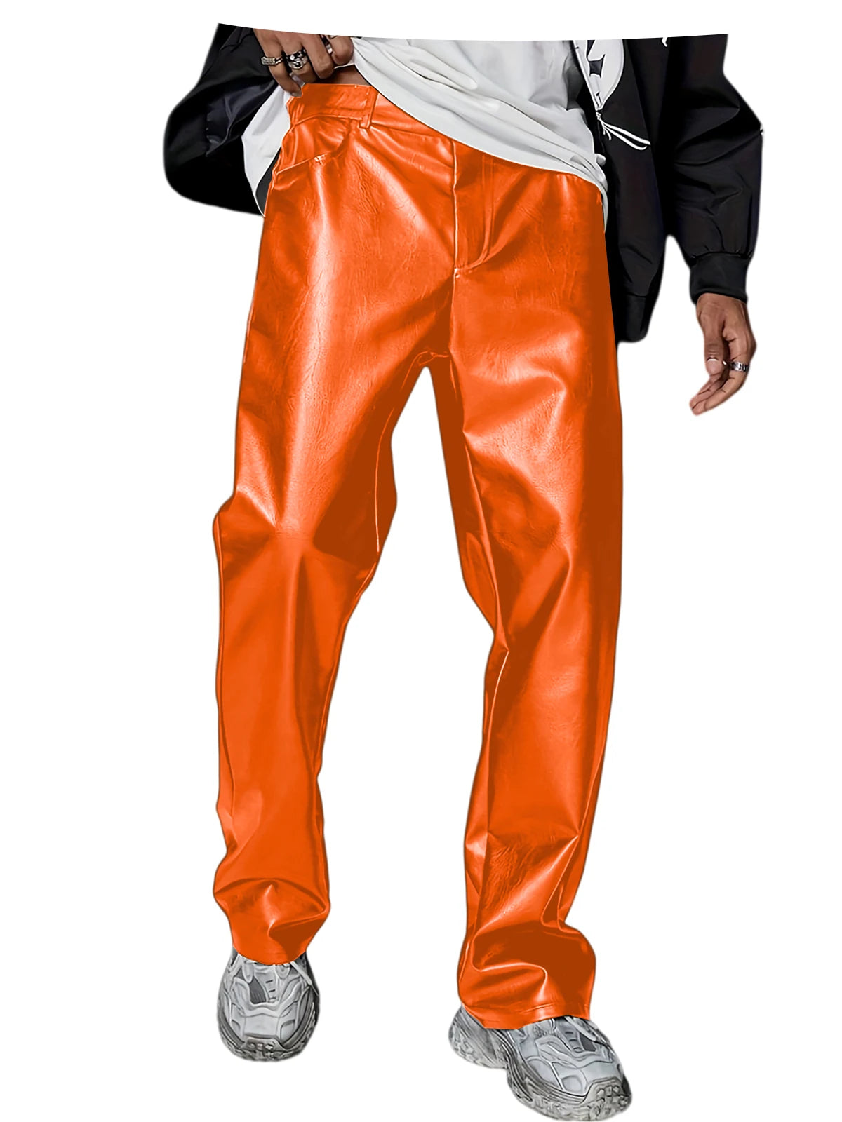 Men's Faux Leather Wide Leg Pants High Waist Loose Straight Trousers Hip Hop Streetwear Club Party Casual Bottoms