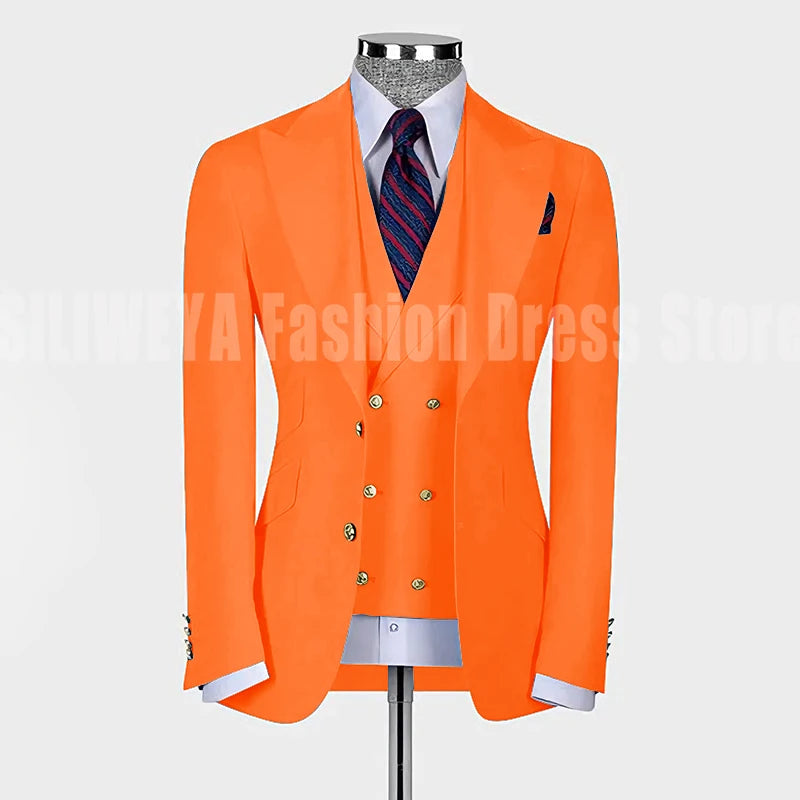 High Quality Men's Suit Slim Fit Solid Color Suit Formal Business Office Single Breasted Coat Pants Vest 3 Pieces Blazer Set