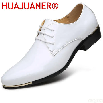 2025 Newly Men's Quality Patent Leather Shoes White Wedding Shoes Size 38-48 Black Leather Soft Man Dress Shoes