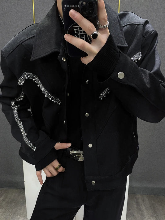 Veste de décoration perle hommes mode punk club tenue jacket veste veste industrie lourde anneau en métal semelles manteau veste fête des hommes de blazer