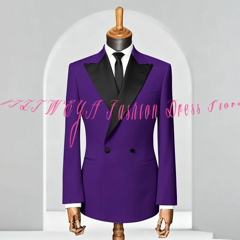 Double Breasted Men Slim Fit Suit 2 Pieces Jacket Pants Formal Occasion Tuxedo Business Casual Chic Outfits