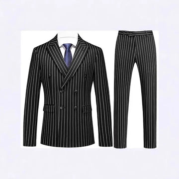Black Pinstripe Men's Double-breasted Suit Two-piece, Wedding/Party/Business Dress Jacket and Pants, Red Gray Male Sets