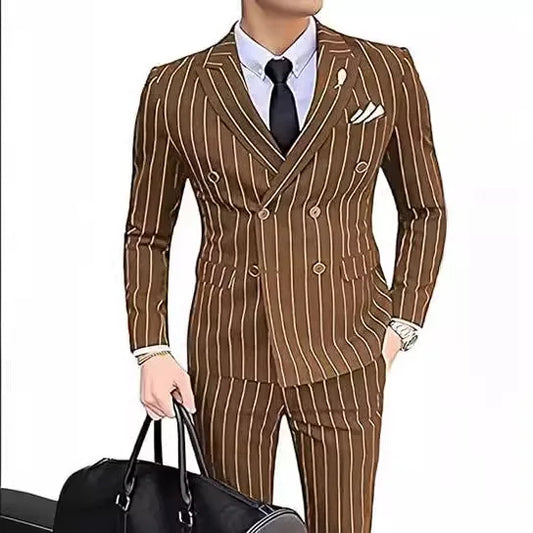 Costumes pour hommes à rayures grises doubles pour le mariage conçu pour l'homme costume marié 2 pièces smokings best man blazer pantal