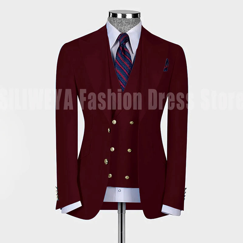 High Quality Men's Suit Slim Fit Solid Color Suit Formal Business Office Single Breasted Coat Pants Vest 3 Pieces Blazer Set