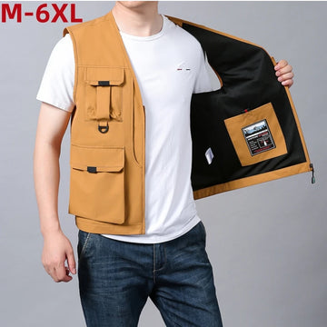6xl Big Size Multi-Pocket Vest Men Women Outdoor Sporting Fishing Vest Photography Work Clothes 5xl 4xl Casual Cargo Vest Jacket