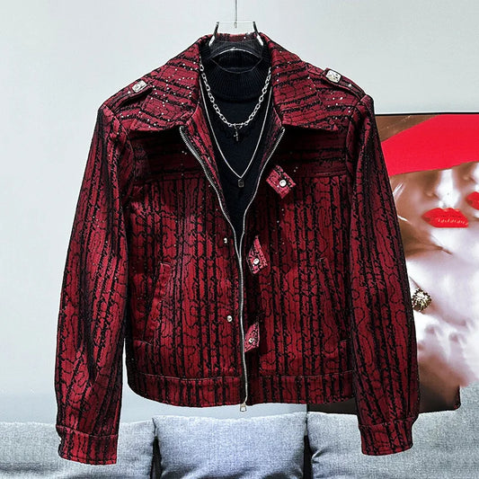 PFHQ Sequin Menshort Jacket Autumn Winter Trendy Streetwear 2024 Turn-down Collar Zipper Casual Male Tops Fashion 21Z7740