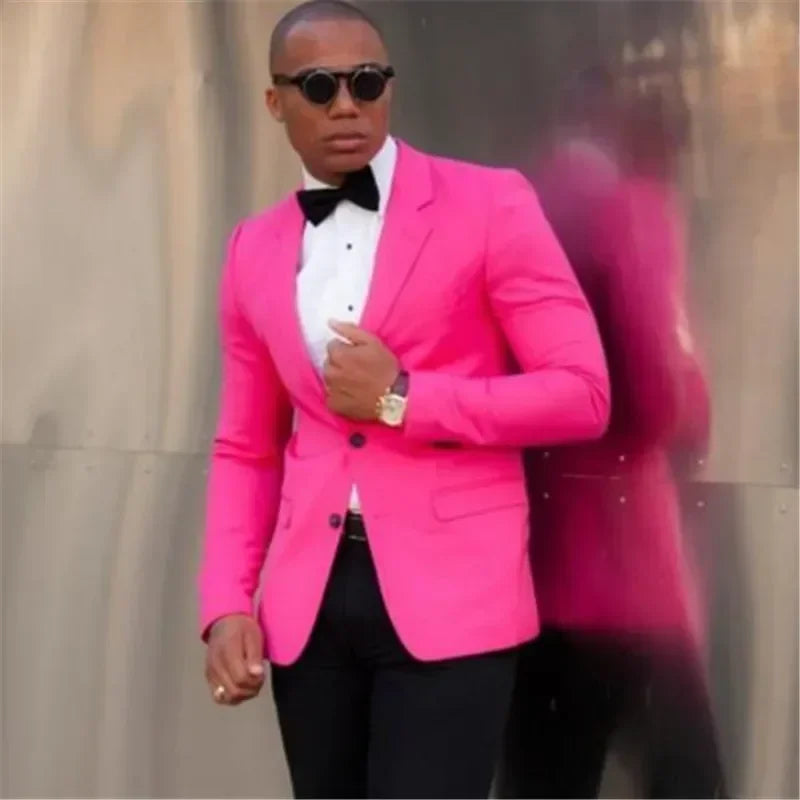 2 Pieces Hot Pink  (Jacket+Pant) Slim Fit Groom Tuxedo Best Men Wedding Party Mens Suit Prom Suits Custom Made Blazer