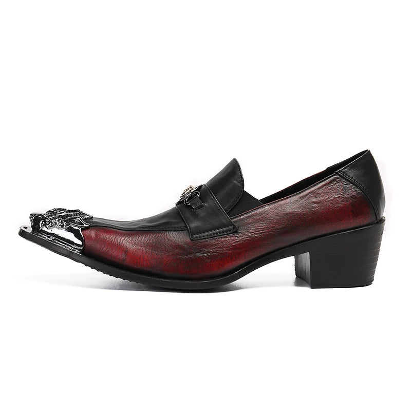 Sharp Pointed Retro Oxford Shoes Luxury High Heels Fashionable Men's Formal Shoes Red Wedding Party Office Leather Formal Shoes