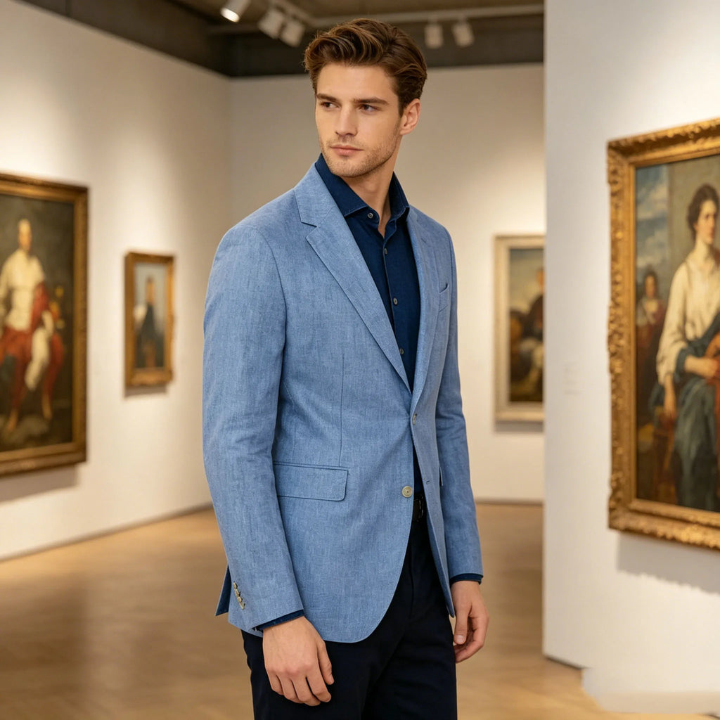 Men‘s Linen Suit Jacket Solid Color Slim Fit Notch Lapel Flap Pocket Two Buttons Lightweight Breathable Blazer Summer Wedding  ﻿