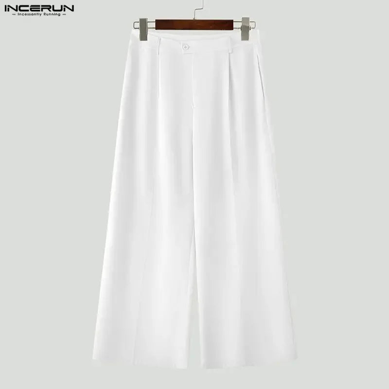 INCERUN Men Pants Solid Color Button Joggers Baggy Casual Wide Leg Trousers Men Streetwear 2026 Loose Fashion Male Long Pants