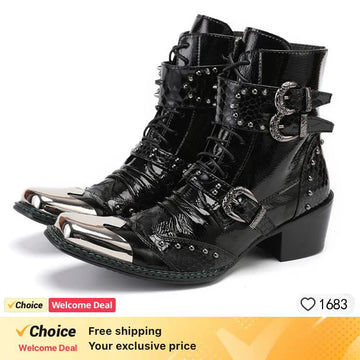 Genuine Leather Rhombus Metal Mens Boots Breathable New Designer Man Shoes Gentleman Multicolor Safety Shoes Botas para Hombre