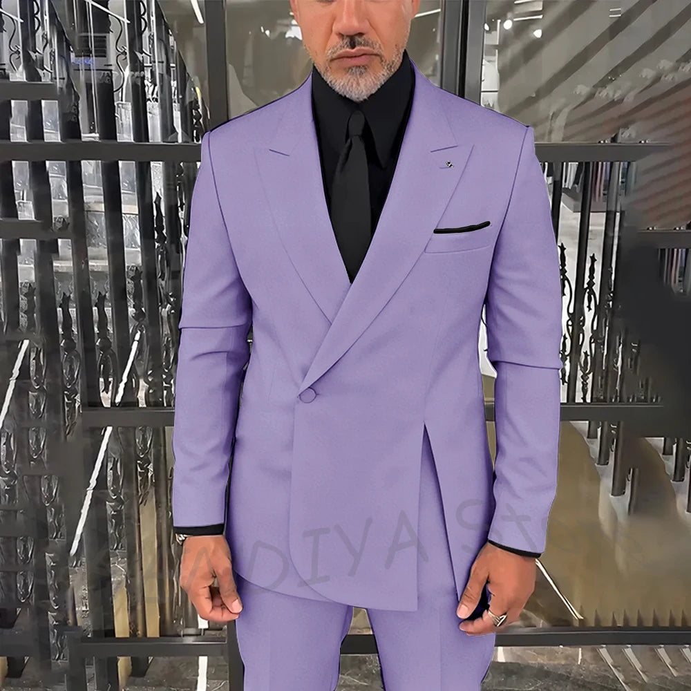 Classic Black Men Suits Single Button Double Split Formal Blazer Business Casual Party Prom Wedding Set 2 Piece Jacket Pants