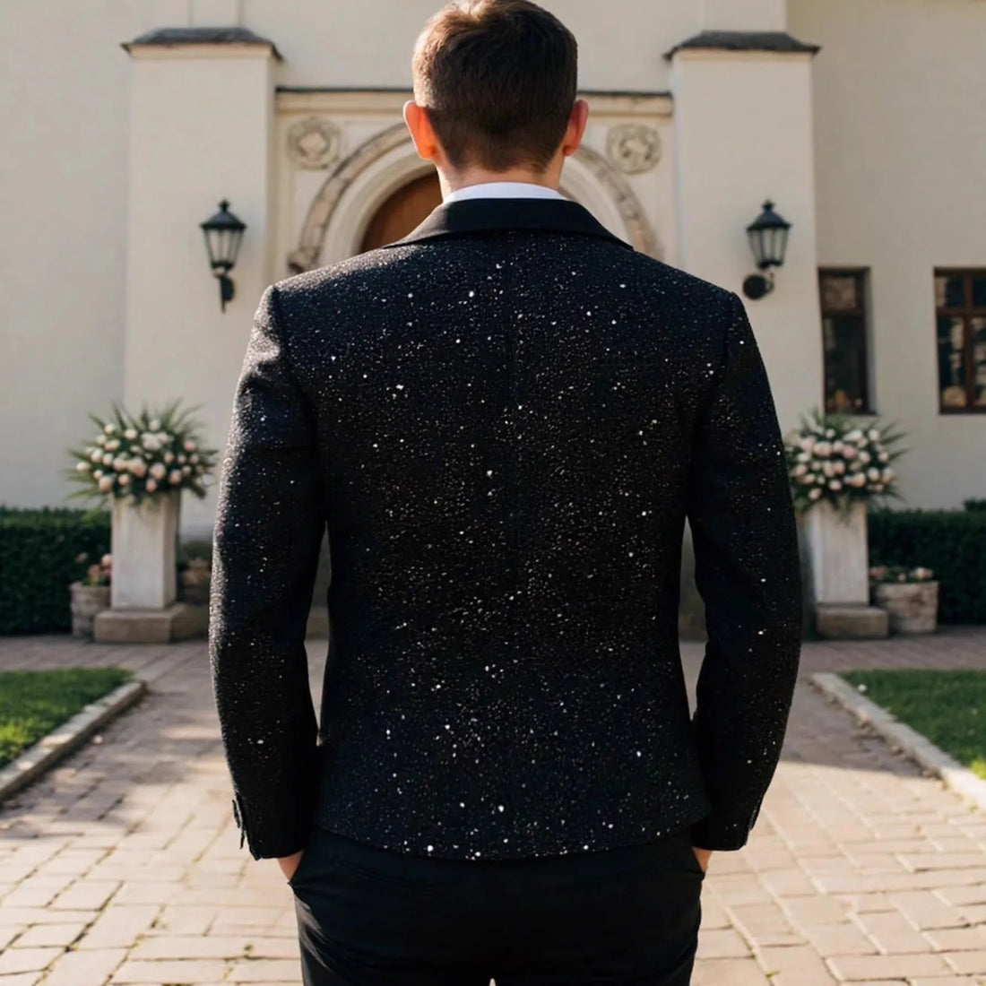 Men's Plus Size Sparkle Blazer Shawl Lapel Glitter Tuxedo Jacket Slim Fit Party Prom Wedding Dinner Clubwear Formal Coat EU Size