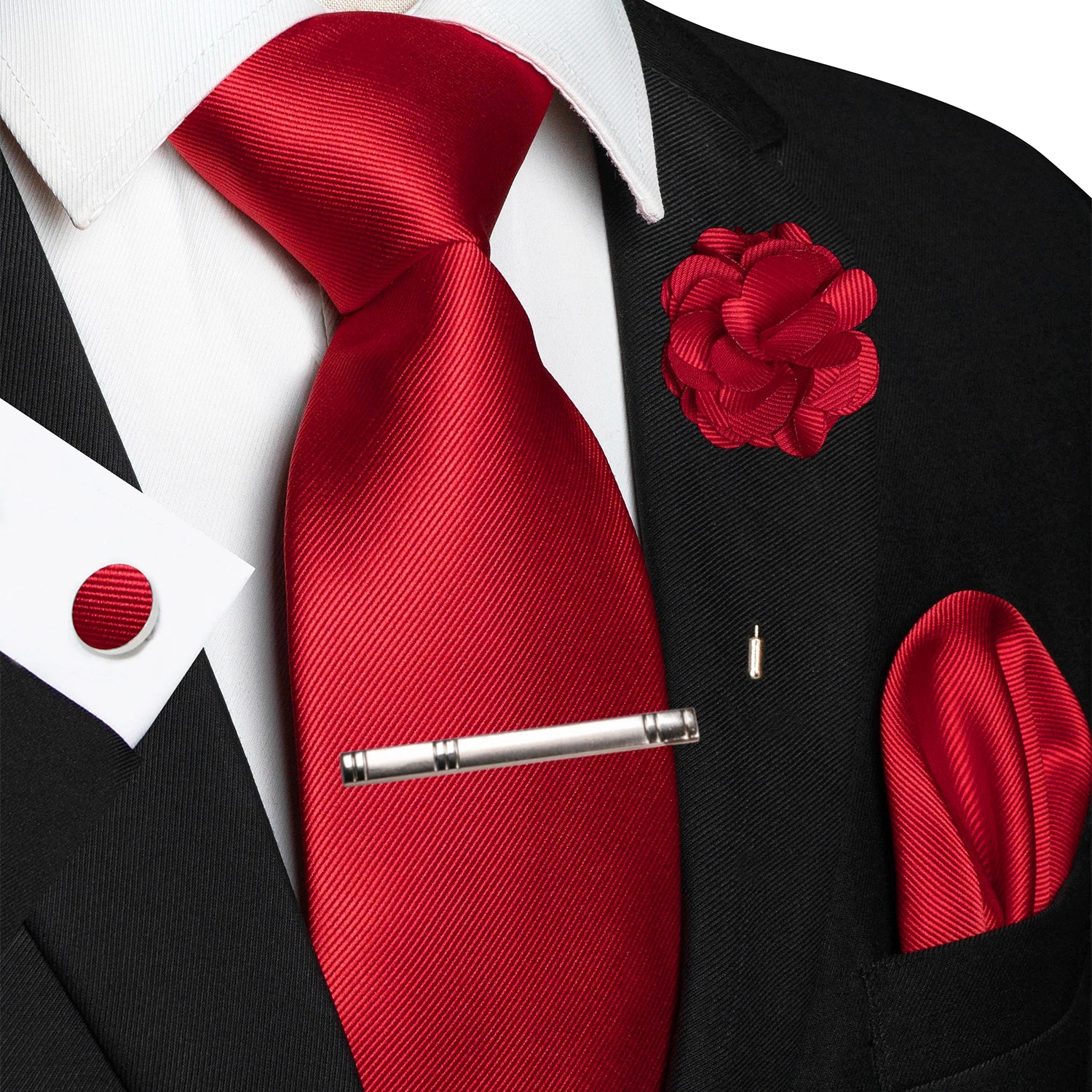JEMYGINS Blue Solid Wedding Tie For Men Handky Cufflink Brooch Gift Mens Elegant Necktie Fashion Business Party Dropshiping