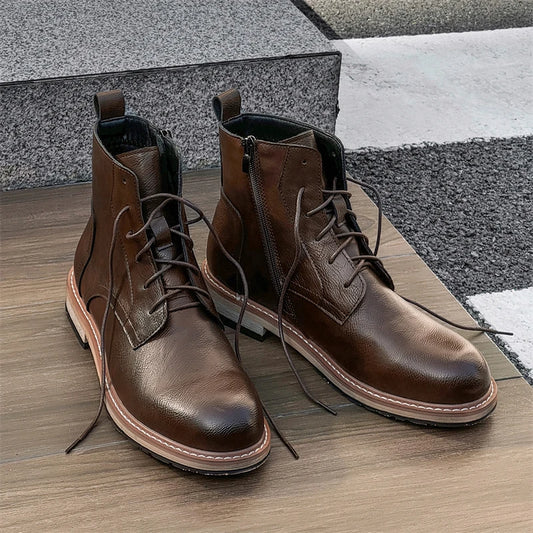 Luxury Handmade Men Casual Leather Oxford Dress Ankle Boots Brand Genuine Leather Antiskid Motorcycle Boots Wedding Office Boots