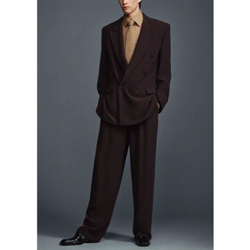 Double Breasted Loose Style Casual Men's Suit 2 Pieces Jacket Pants Travel Commute Boutique Male Clothing