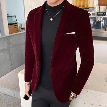 M-4xl plus size blazer masculino masculino Slim Fit Single Basted Black Blue Red Velvet Casamento formal noivo