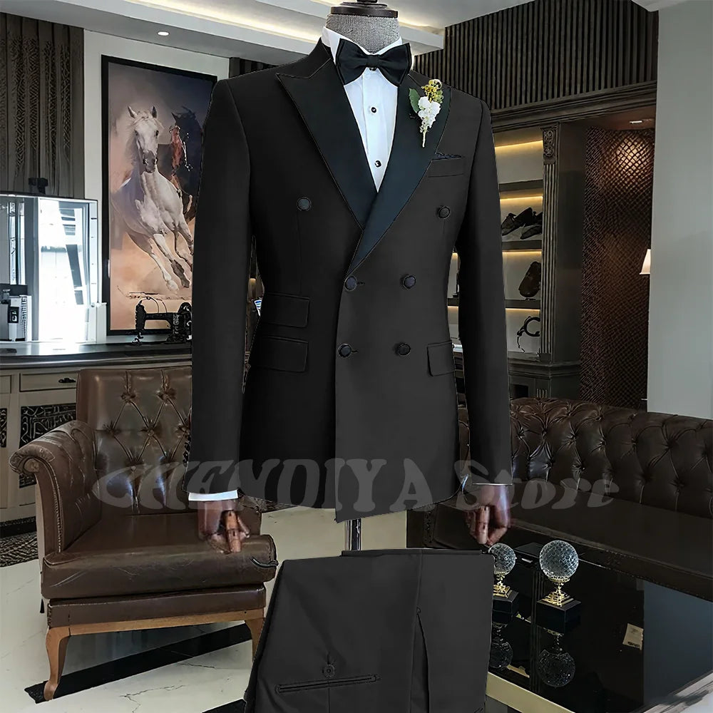 Elegant Men Suits Classic Double Breasted Peak Lapel Male Clothing 2 Piece Fashion Evening Party Business Prom Formal Set