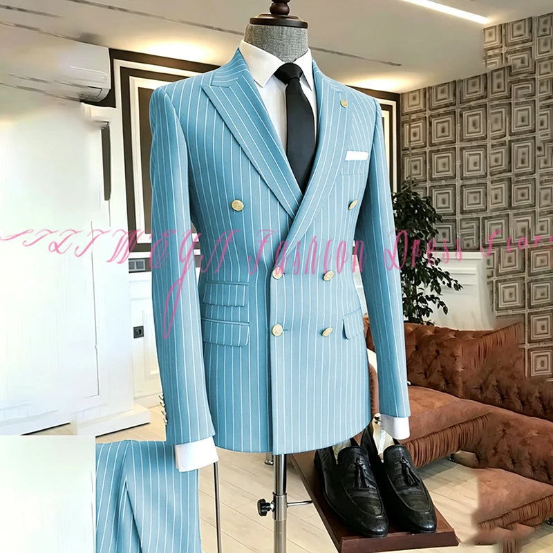 2025 Men's High-End Boutique Suit Stripe Trousers Set Wedding Party Fashion Business Casual Trendy Two-Piece Ensemble