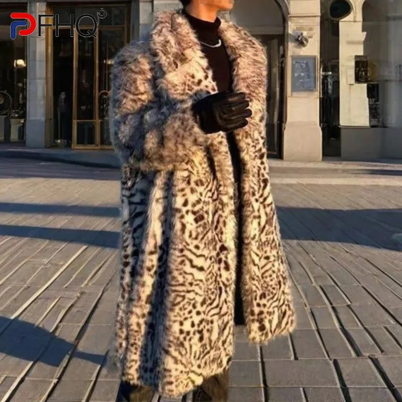 PFHQ Men's Autumn Winter New Long Over The Knee Imitation Mink Fur Coat Thick Warm Windbreaker ﻿contrast color