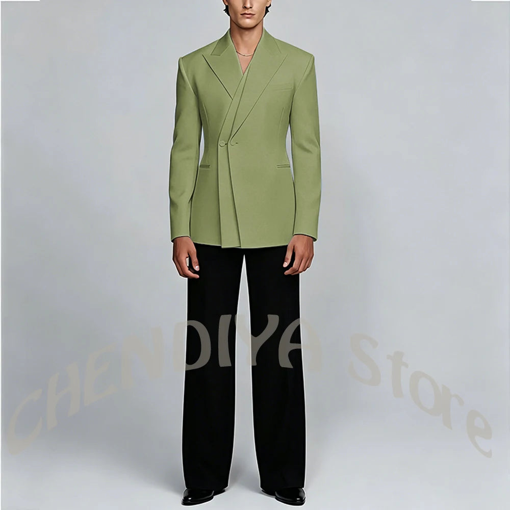 White And Black Unique Suits For Men Groom Wedding Handsome Peaked Lapel Double Button Prom Party Formal Elegant Male Set