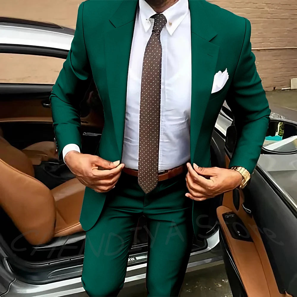 Dark Brown Men's Suits Classic Notched Lapel Slim Fit 2 Pieces Chic Single Breasted Formal Dinner Business Outfits Jacket Pants