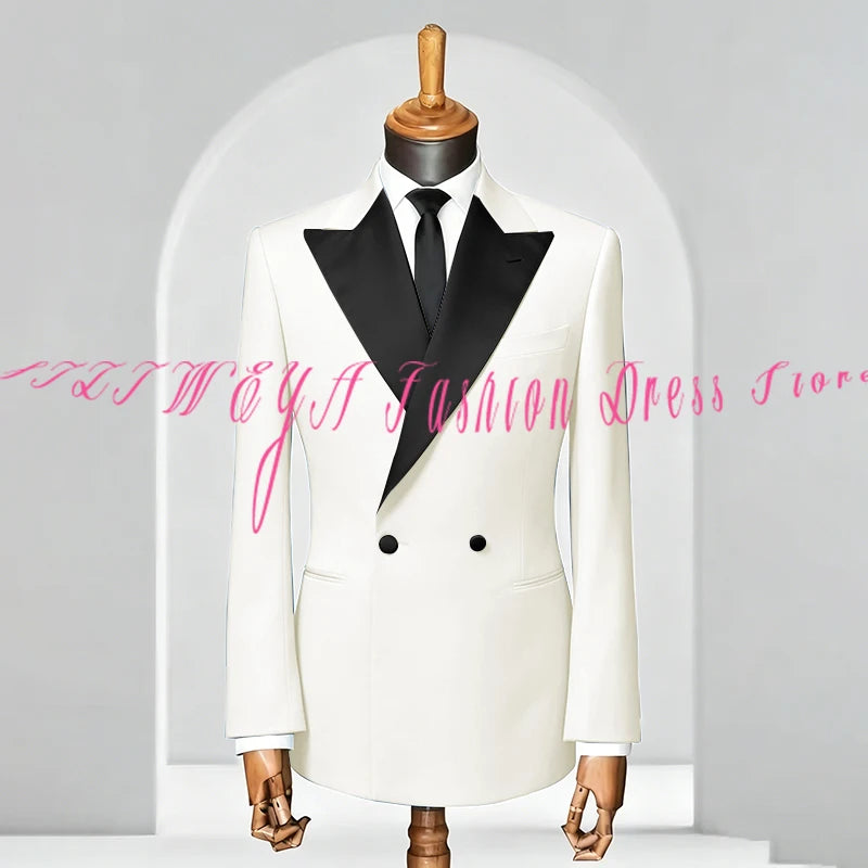 Double Breasted Men Slim Fit Suit 2 Pieces Jacket Pants Formal Occasion Tuxedo Business Casual Chic Outfits