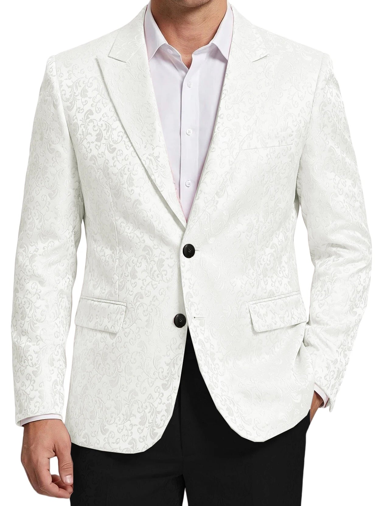 Men's Floral Jacquard Blazer Notched Lapel Two Button Flap Pockets Party Suit Jacket For Wedding Prom Nightclub Formal