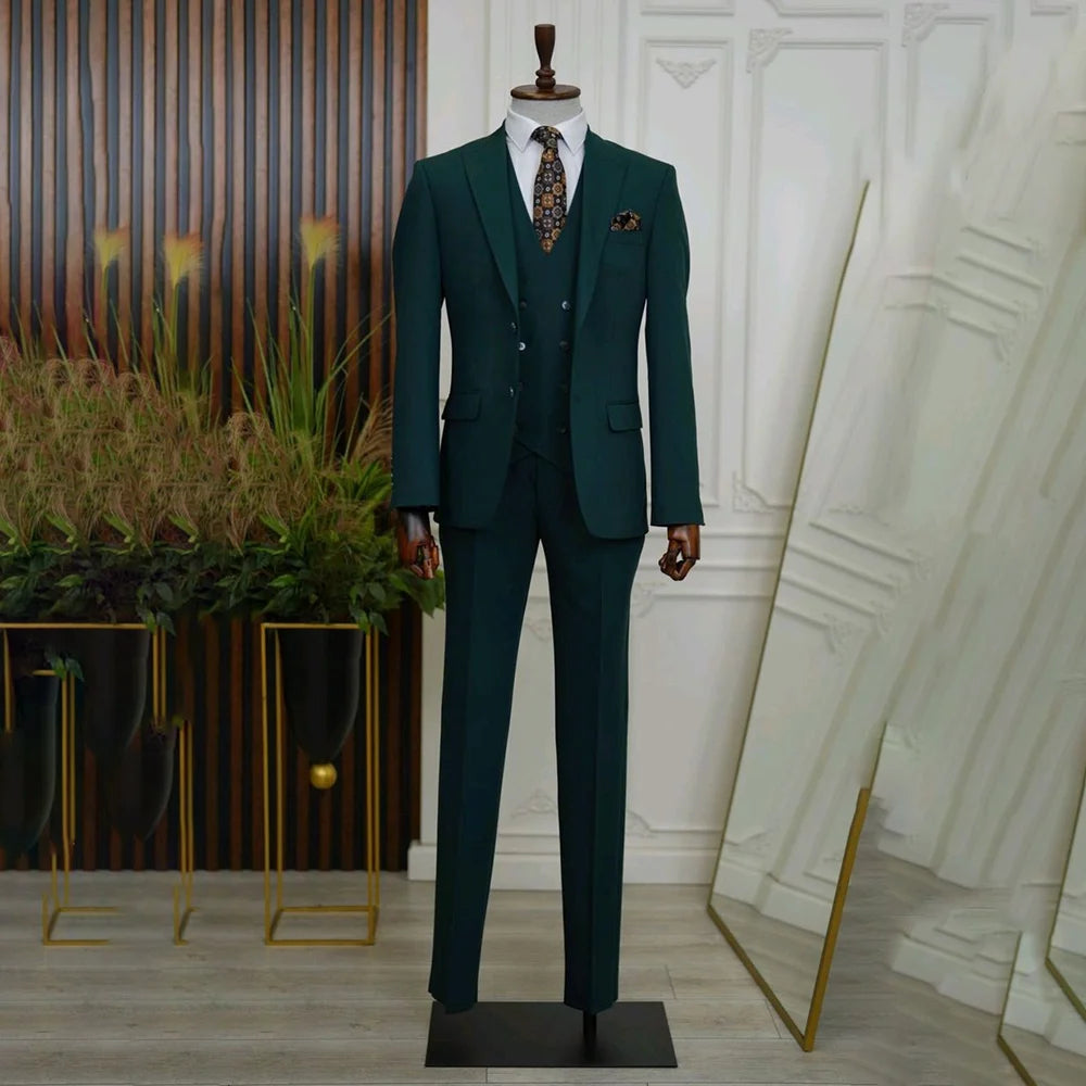 Formal Men's Suit 3 Pieces Wedding Groom Tuxedo Business Casual Jacket Pants Vest Dinner Party Dress