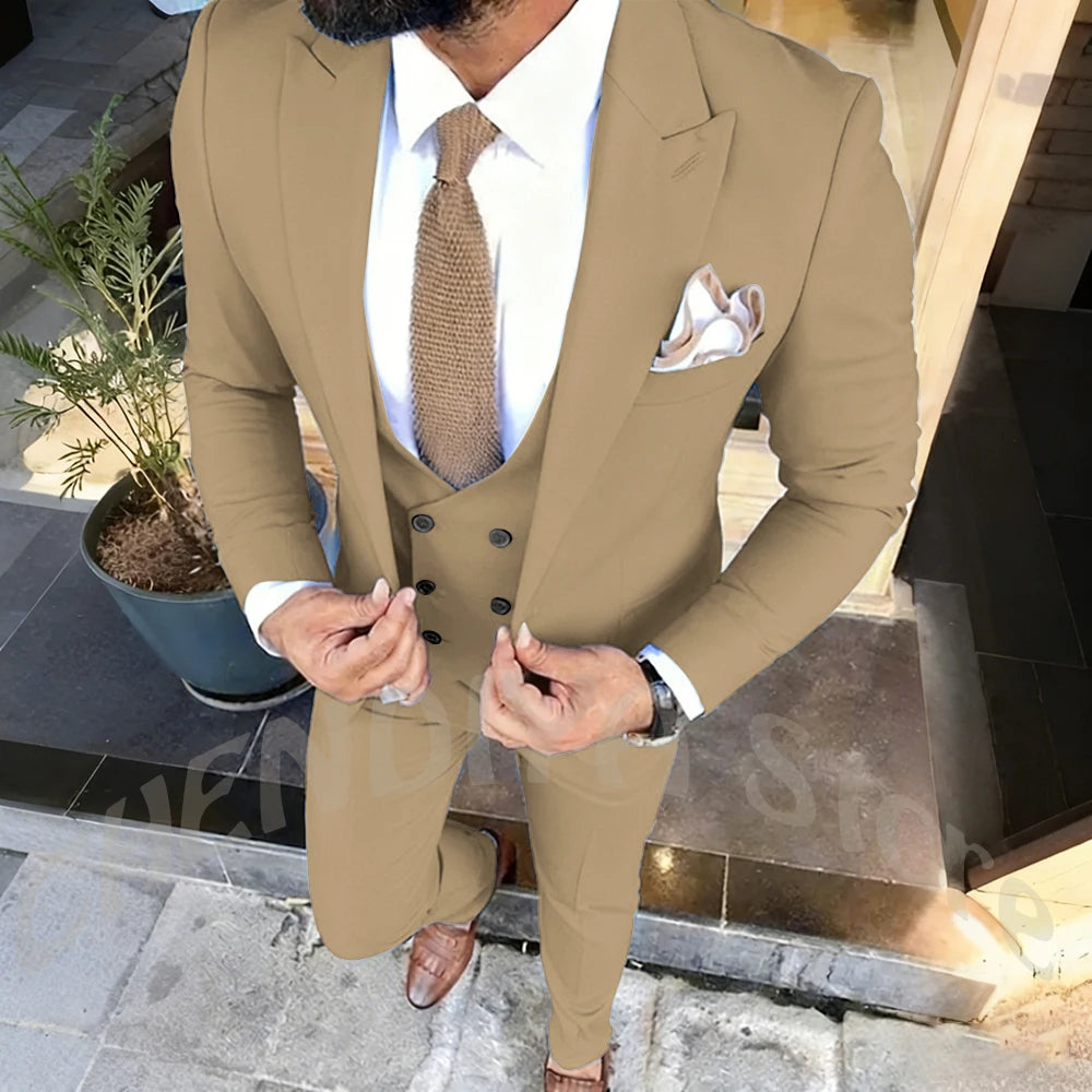 Slim Fit Men's Suits Set 3 Piece Single Breasted Peak Lapel Suit Daily Home Office High Street Fashion Casual Blazer Pants Vest