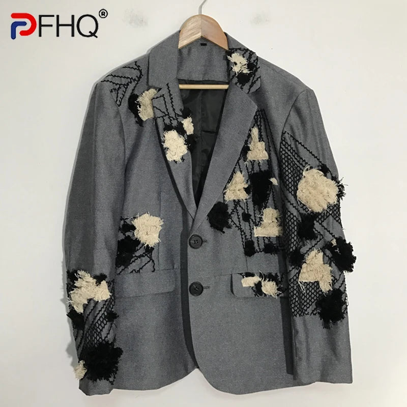 PFHQ Autumn Texture Design Niche Men's Blazers Streetwear Outdoor Patchwork Sports Baggy High Quality Delicacy Suit Coat 21Z1391