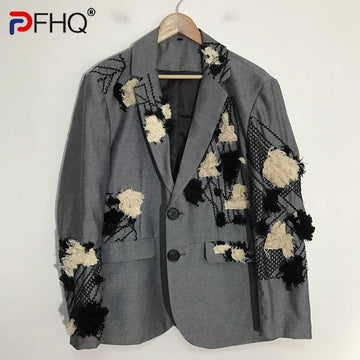 PFHQ Autumn Texture Design Niche Men's Blazers Streetwear Outdoor Patchwork Sports Baggy High Quality Delicacy Suit Coat 21Z1391