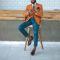 England Style Men Suit Set 2 Piece Chic Peak Lapel Single Button Slim Fit Fashion Striped Business Casual Office Suit Male
