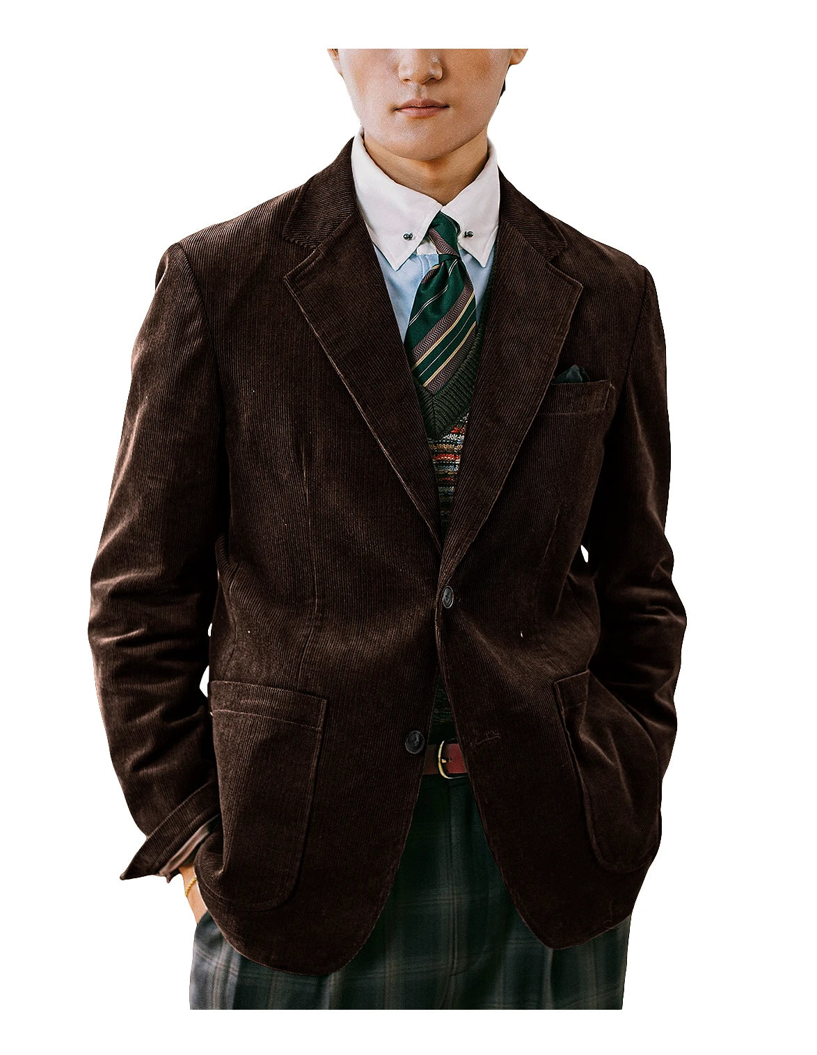Men's Corduroy Blazer British Style Notched Lapel Casual Slim Fit Suit Jacket For Business Wedding Daily Wear Party