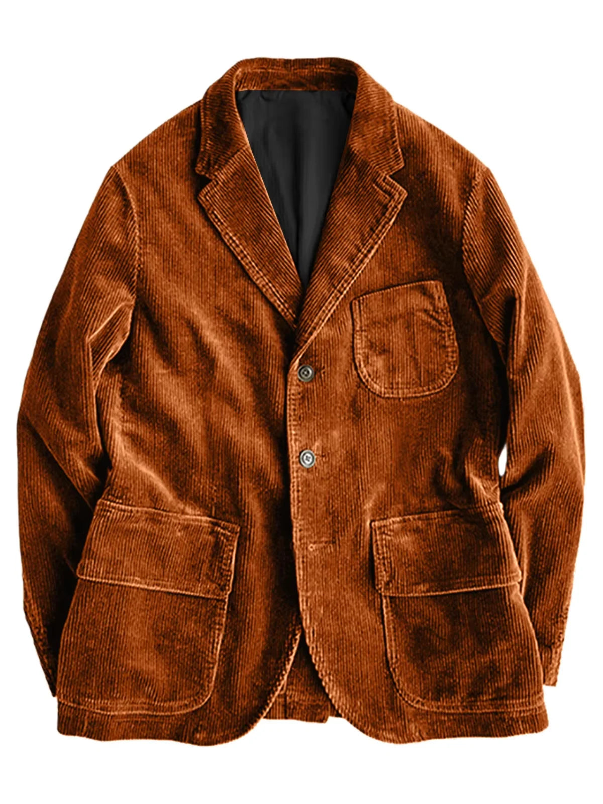 Vintage Men‘s Corduroy Safari Jacket Brown Notched Lapel Slim Fit Flap Pocket Fashion Casual Sport Coat For Office Daily Wear