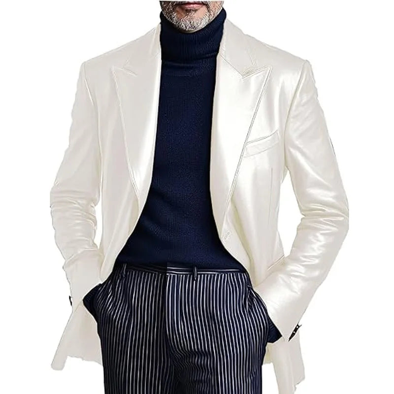 Men's Dress Leather Jacket Burgundy Luxury Slim Fit Notchde Lapel Flap Pocket Retro Soft Sport Coat For Business Casual