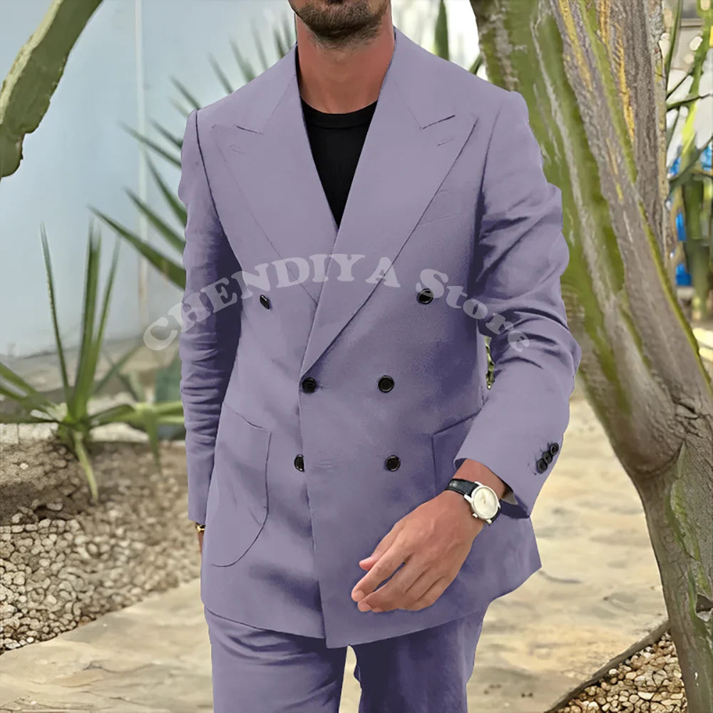 Fashion Men's Suits Black Notch Lapel Double Breasted Classic Smart Casual 2 Piece Prom Party Wedding Tuxedo Slim Costume Homme