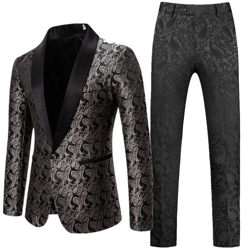 White Suit with Black Pants for Men's Wedding Party Set, Two-piece Fashionable Slim Fit Jacket and Pants