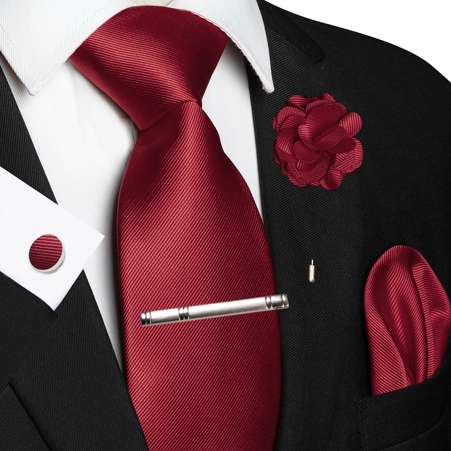 JEMYGINS Blue Solid Wedding Tie For Men Handky Cufflink Brooch Gift Mens Elegant Necktie Fashion Business Party Dropshiping