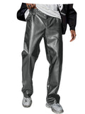 Men's Faux Leather Wide Leg Pants High Waist Loose Straight Trousers Hip Hop Streetwear Club Party Casual Bottoms