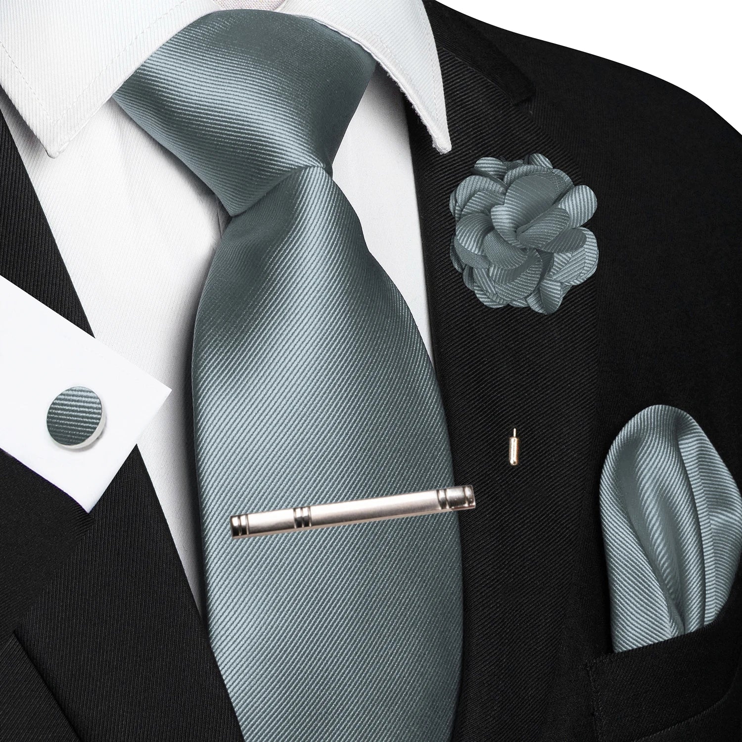 JEMYGINS Blue Solid Wedding Tie For Men Handky Cufflink Brooch Gift Mens Elegant Necktie Fashion Business Party Dropshiping