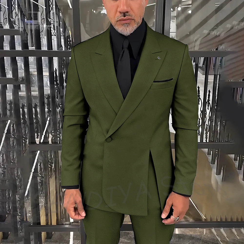 Classic Black Men Suits Single Button Double Split Formal Blazer Business Casual Party Prom Wedding Set 2 Piece Jacket Pants