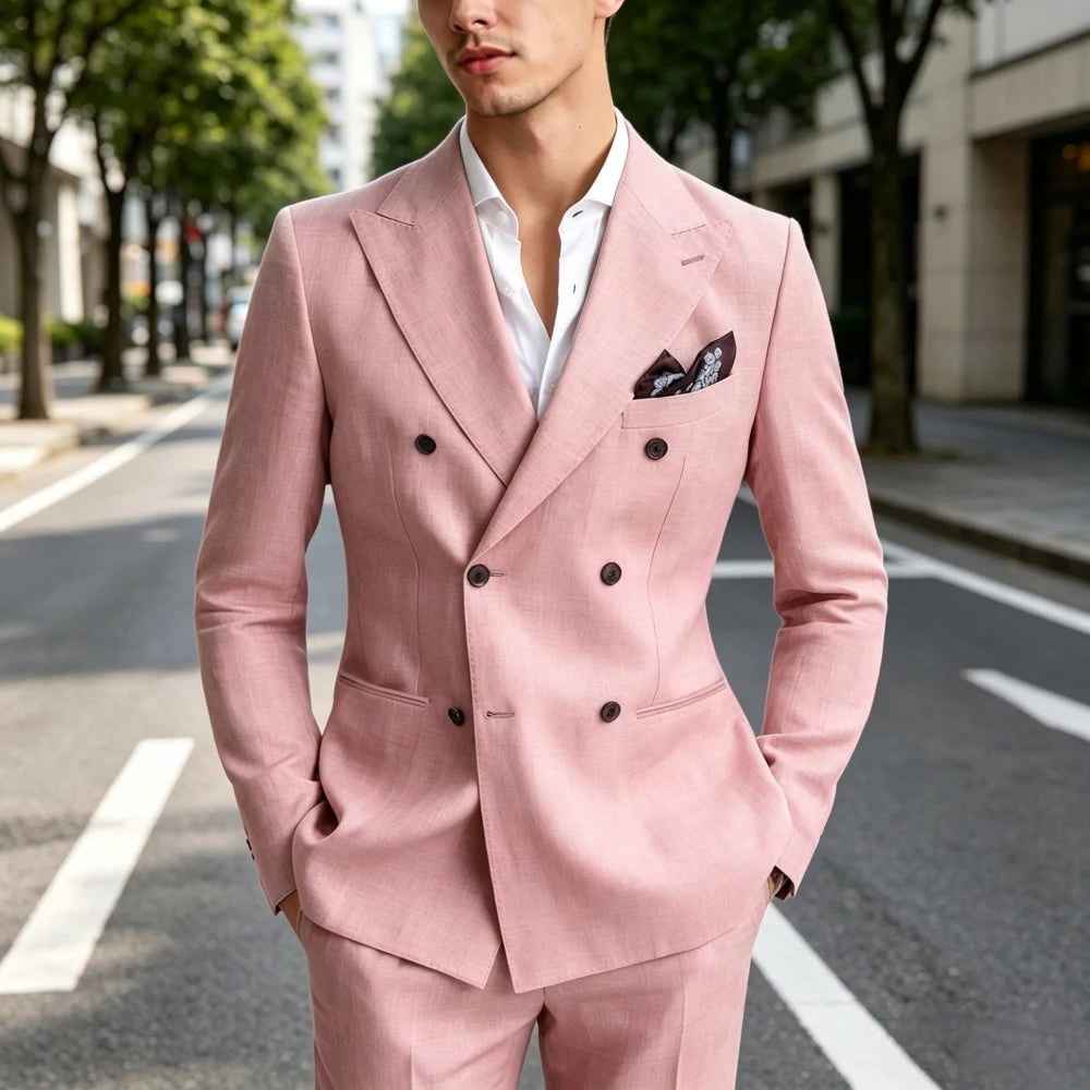 Sage Green Prom Suits For Men 2 Pieces Linen Summer Men Suits Slim Fit Casual Formal Outfit Blazer Pants Set For Party